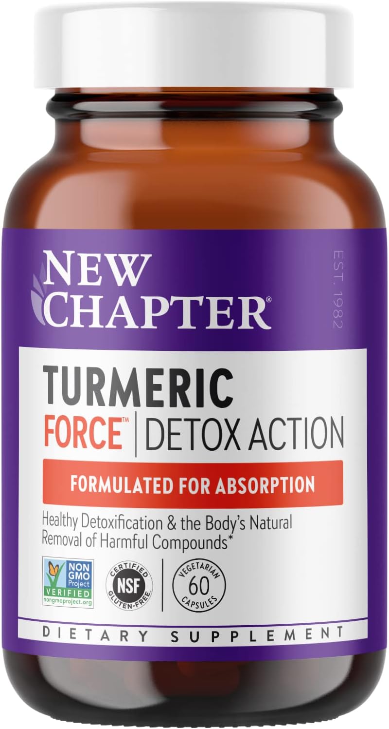 Turmeric Force Detox Capsules with Green Tea & Ginger - NonGMO, Vegetarian, 60 Count