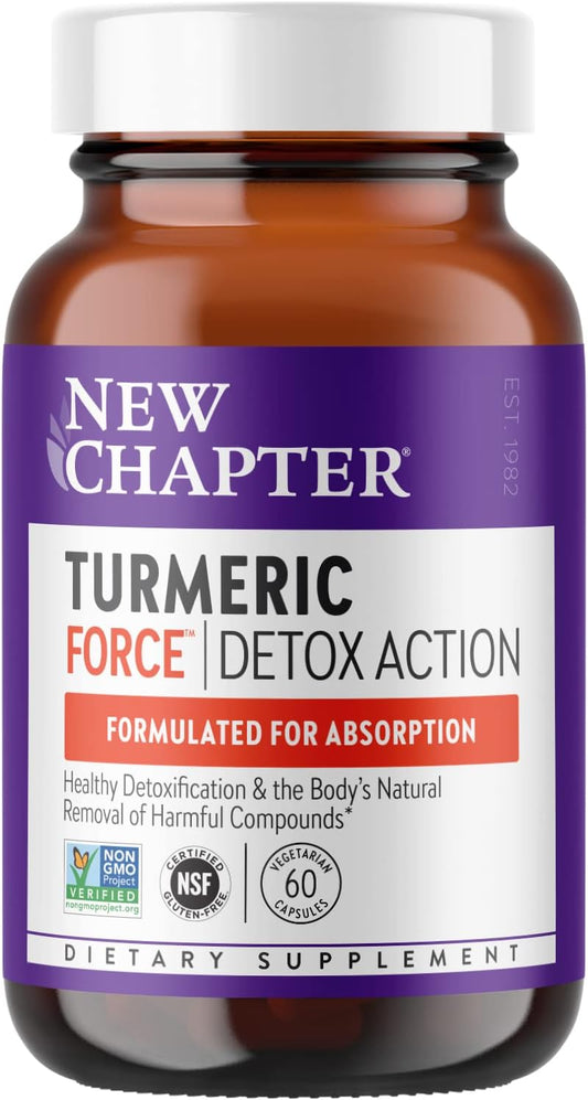 Turmeric Force Detox Capsules with Green Tea & Ginger - NonGMO, Vegetarian, 60 Count