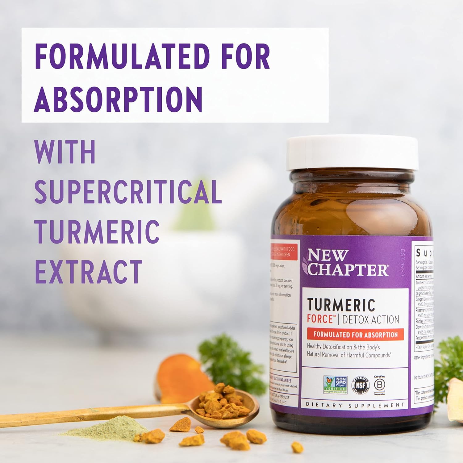 Turmeric Force Detox Capsules with Green Tea & Ginger - NonGMO, Vegetarian, 60 Count