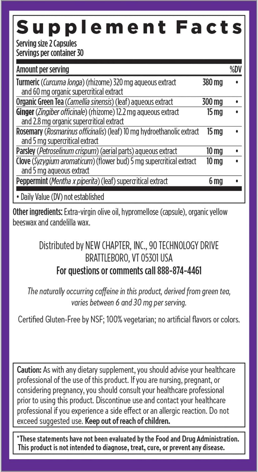 Turmeric Force Detox Capsules with Green Tea & Ginger - NonGMO, Vegetarian, 60 Count