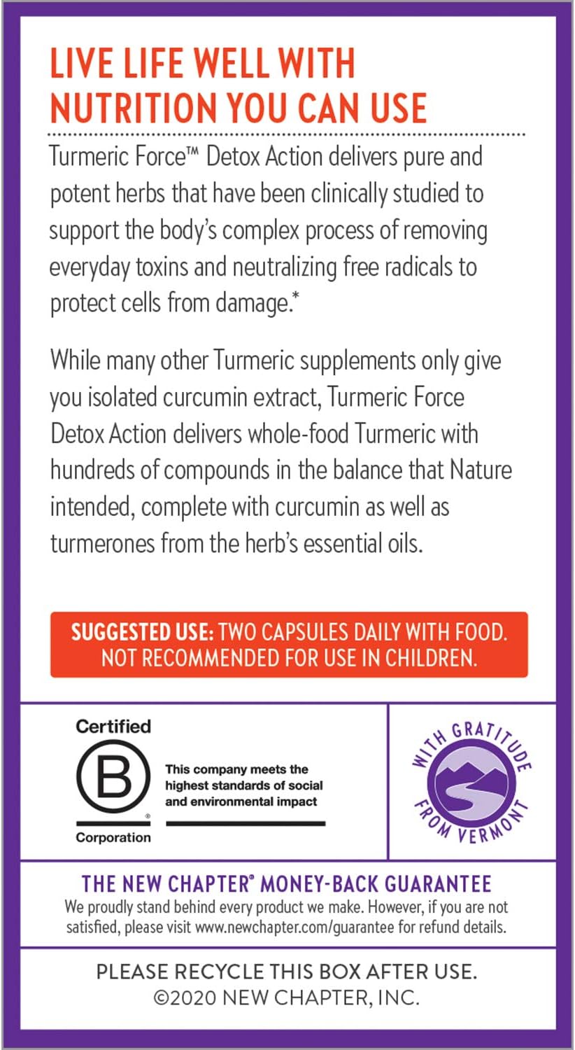 Turmeric Force Detox Capsules with Green Tea & Ginger - NonGMO, Vegetarian, 60 Count