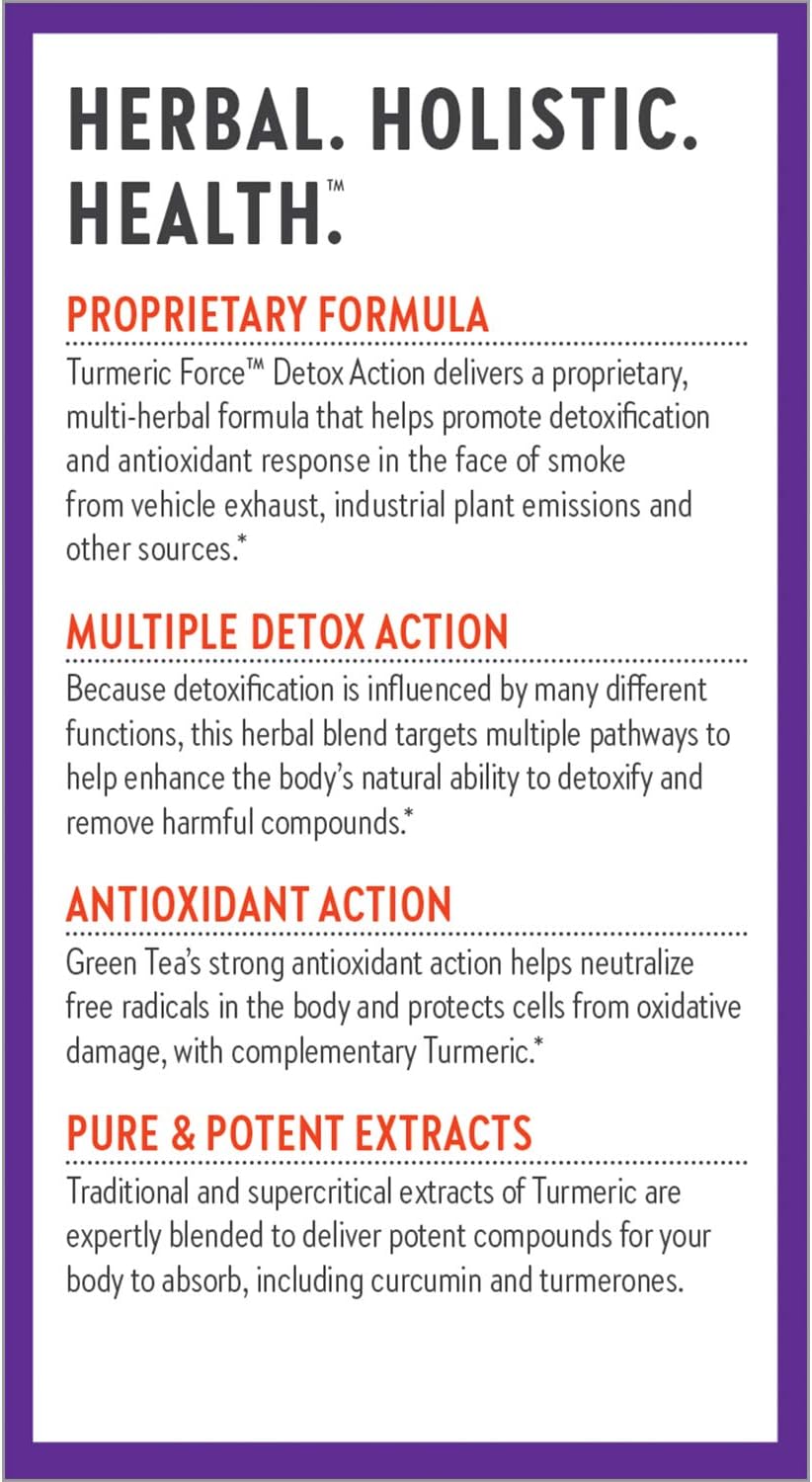 Turmeric Force Detox Capsules with Green Tea & Ginger - NonGMO, Vegetarian, 60 Count