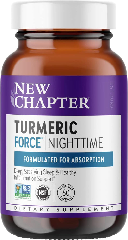 Turmeric Force Nighttime Supplement with Valerian Root and Ginger for Sleep Support - Non-GMO, Vegetarian Capsules - 60 Count