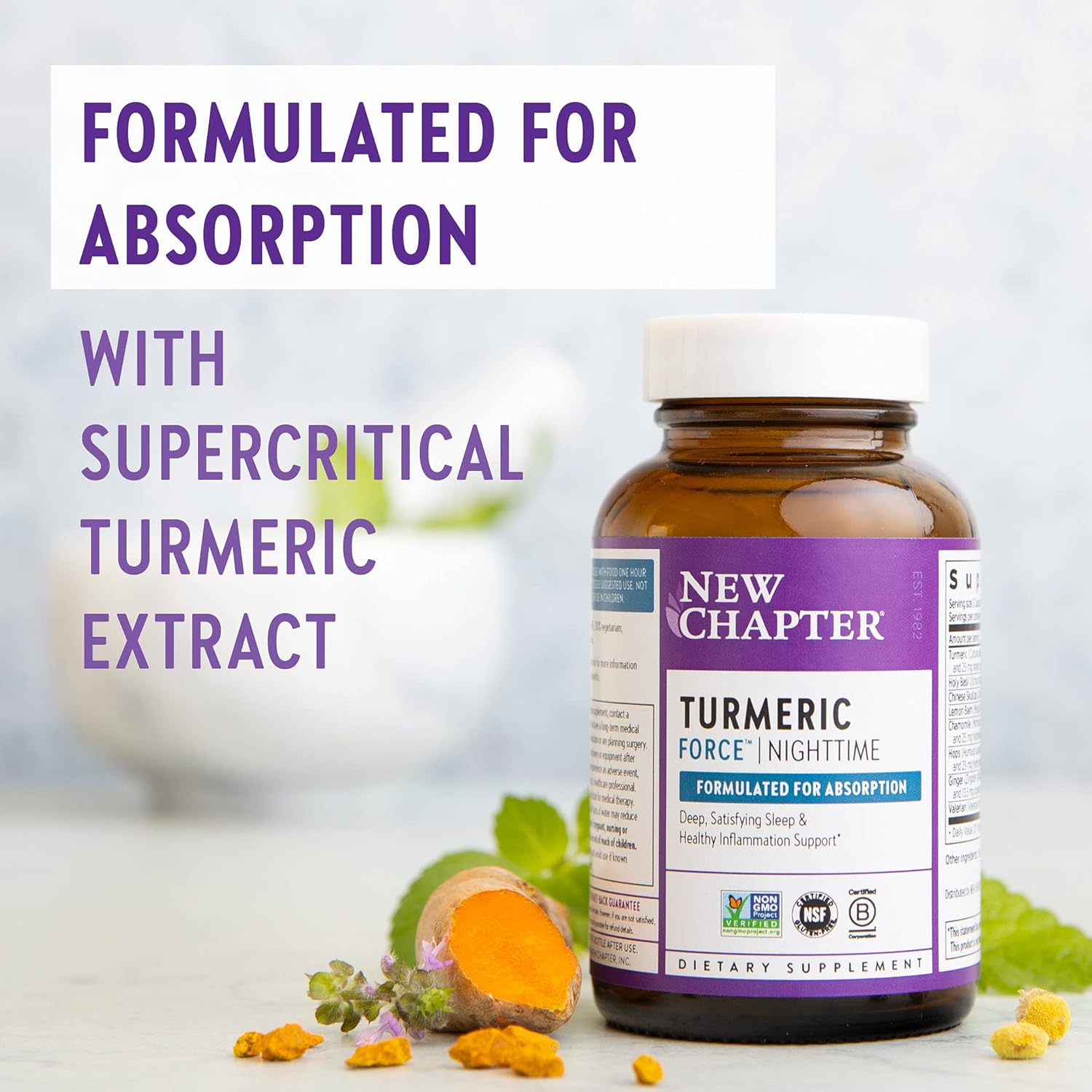 Turmeric Force Nighttime Supplement with Valerian Root and Ginger for Sleep Support - Non-GMO, Vegetarian Capsules - 60 Count