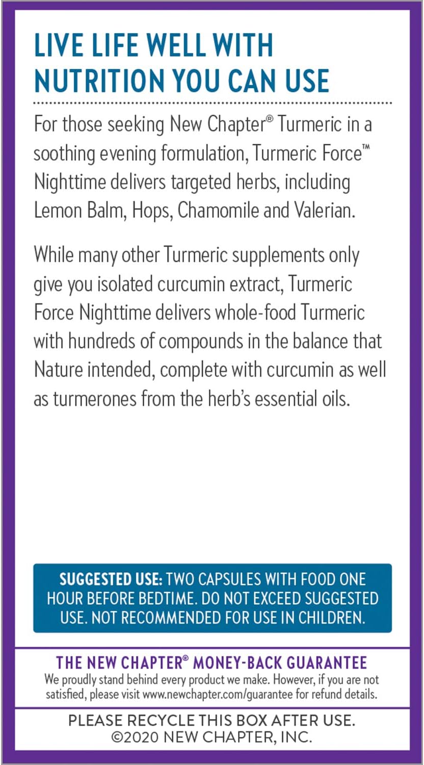 Turmeric Force Nighttime Supplement with Valerian Root and Ginger for Sleep Support - Non-GMO, Vegetarian Capsules - 60 Count