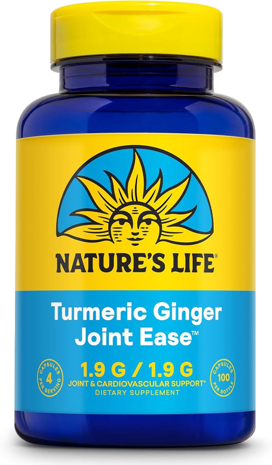 Turmeric Ginger Joint Ease Supplement | Non-GMO | 100 Gelatin Capsules | Nature's Life