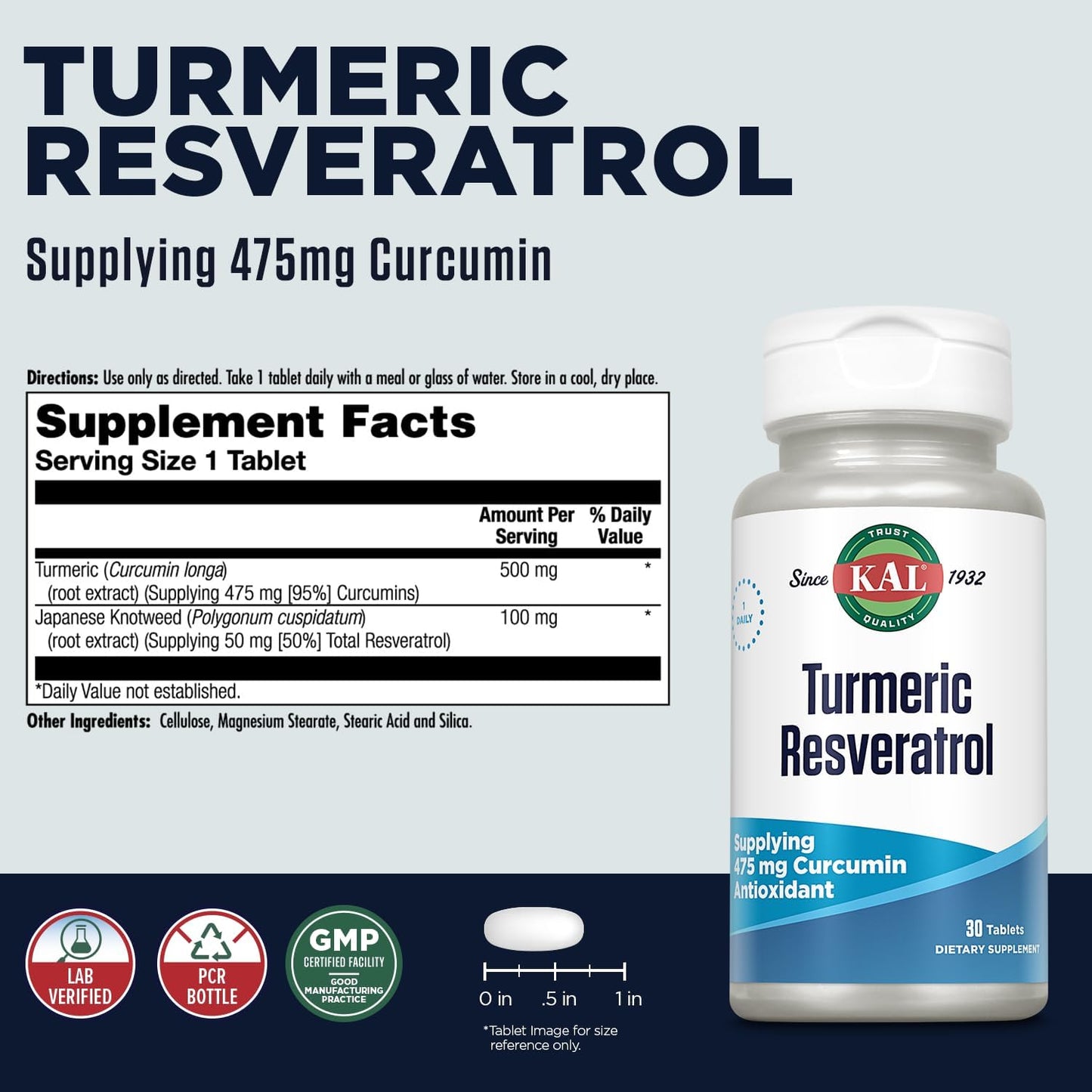 Turmeric Resveratrol Supplement for Antioxidant & Heart Health, 475mg Curcumin, Joint Support, 30 Tablets, Rapid Disintegration, 60-Day Guarantee