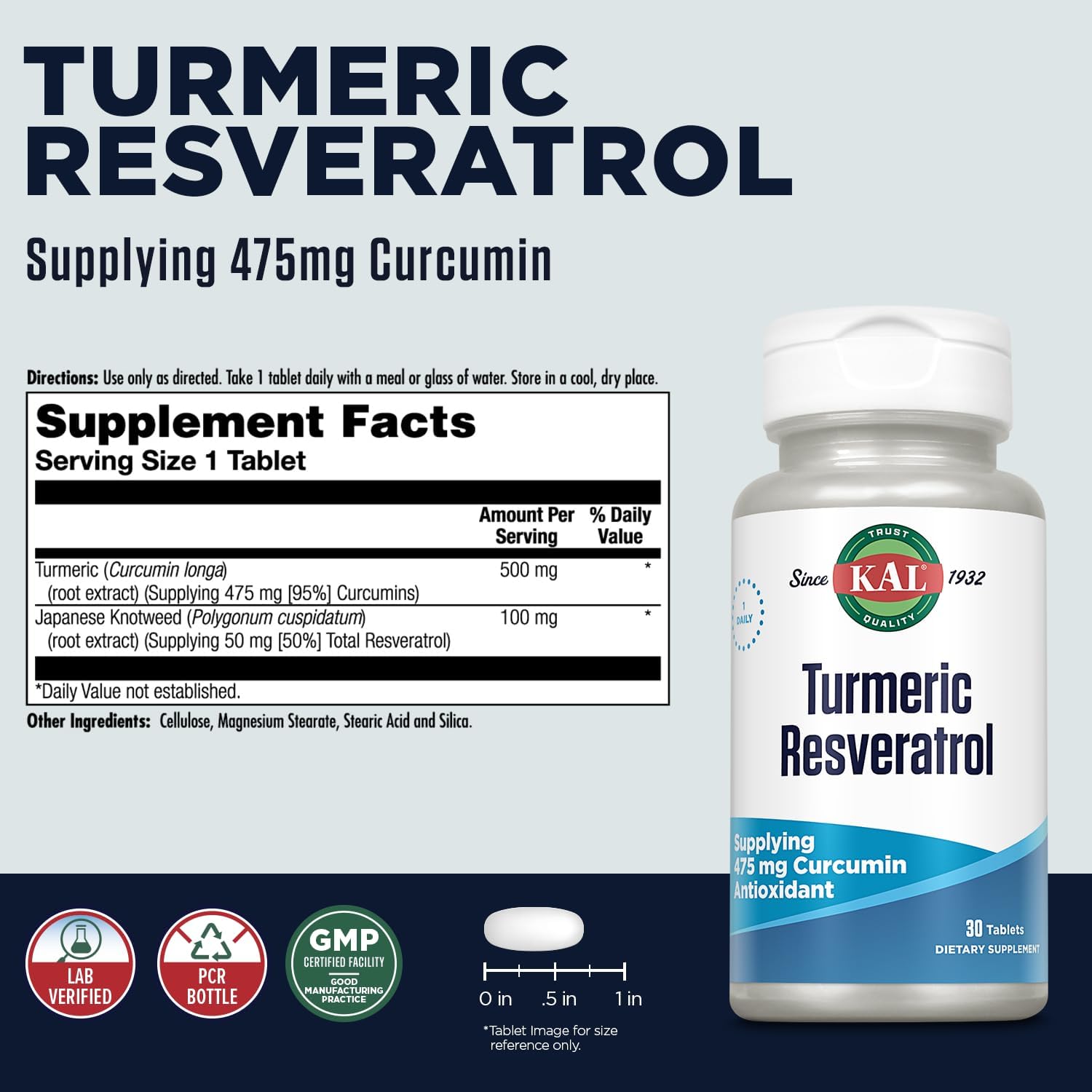 Turmeric Resveratrol Supplement for Antioxidant & Heart Health, 475mg Curcumin, Joint Support, 30 Tablets, Rapid Disintegration, 60-Day Guarantee