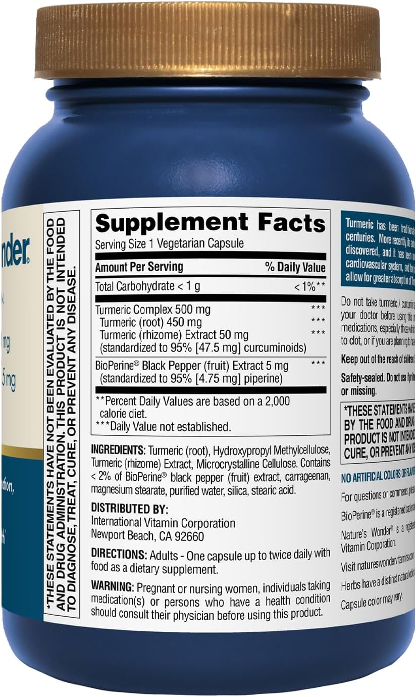 Turmeric Supplement with BioPerine for Joint Function, Mobility, 90 Vegetarian Capsules