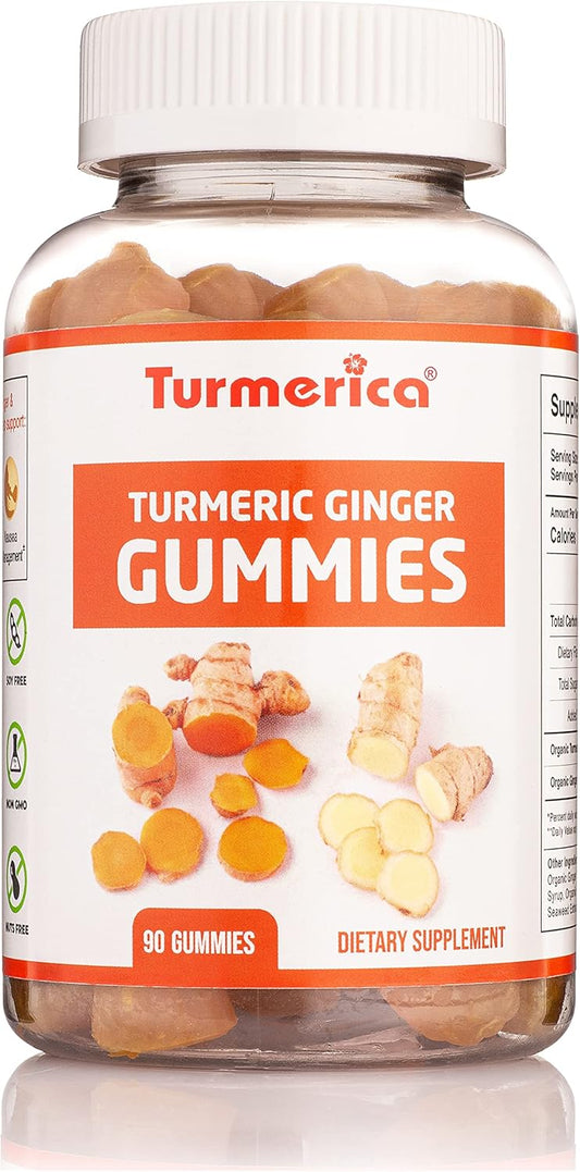 Turmerica Pharmvista Turmeric Ginger Gummies - 90 Count | Gluten Free, Vegan, Non-GMO Supplement with Natural Ginger Flavor