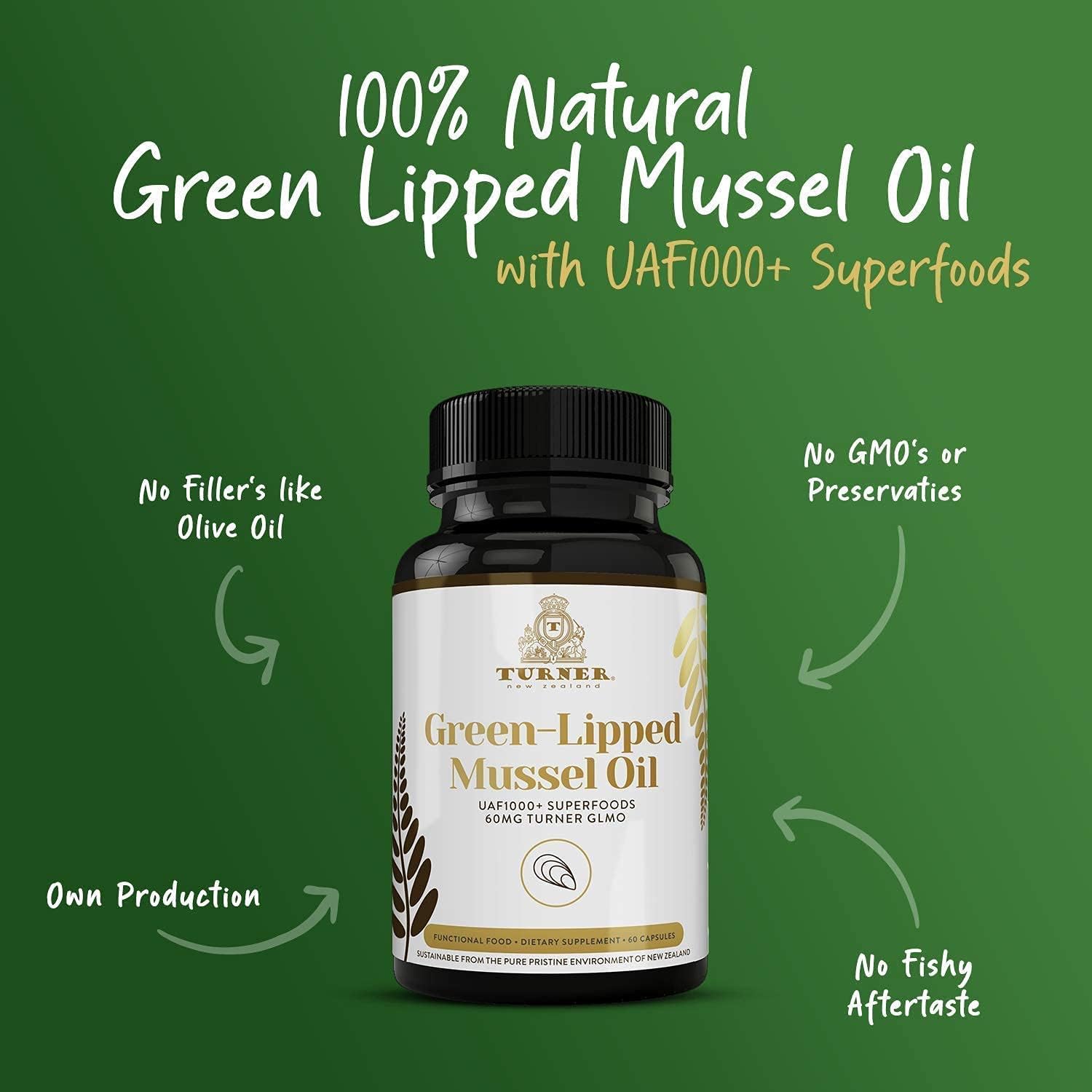 TURNER Green Lipped Mussel Oil with UAF1000+ Antioxidant, High Potency Omega-3 for Joint Comfort, 120 Softgels