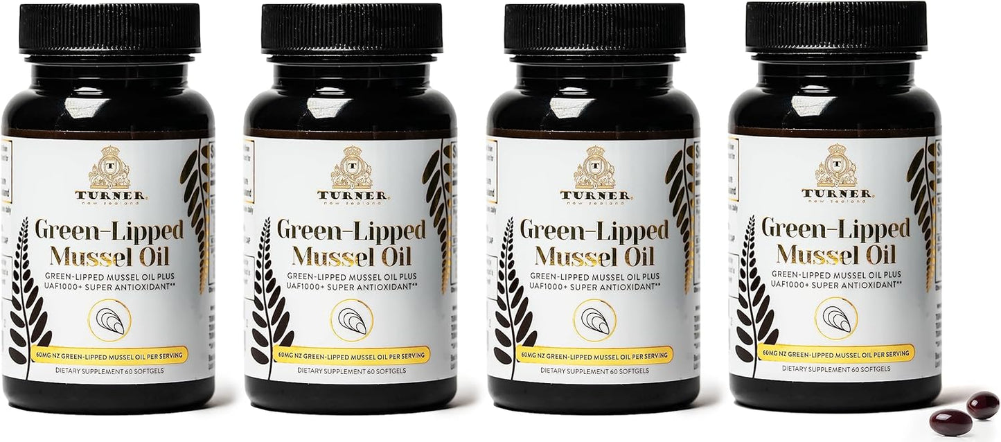 TURNER New Zealand Green Lipped Mussel Oil with UAF1000+ Antioxidant, High Potency Joint Support, 240 Softgels