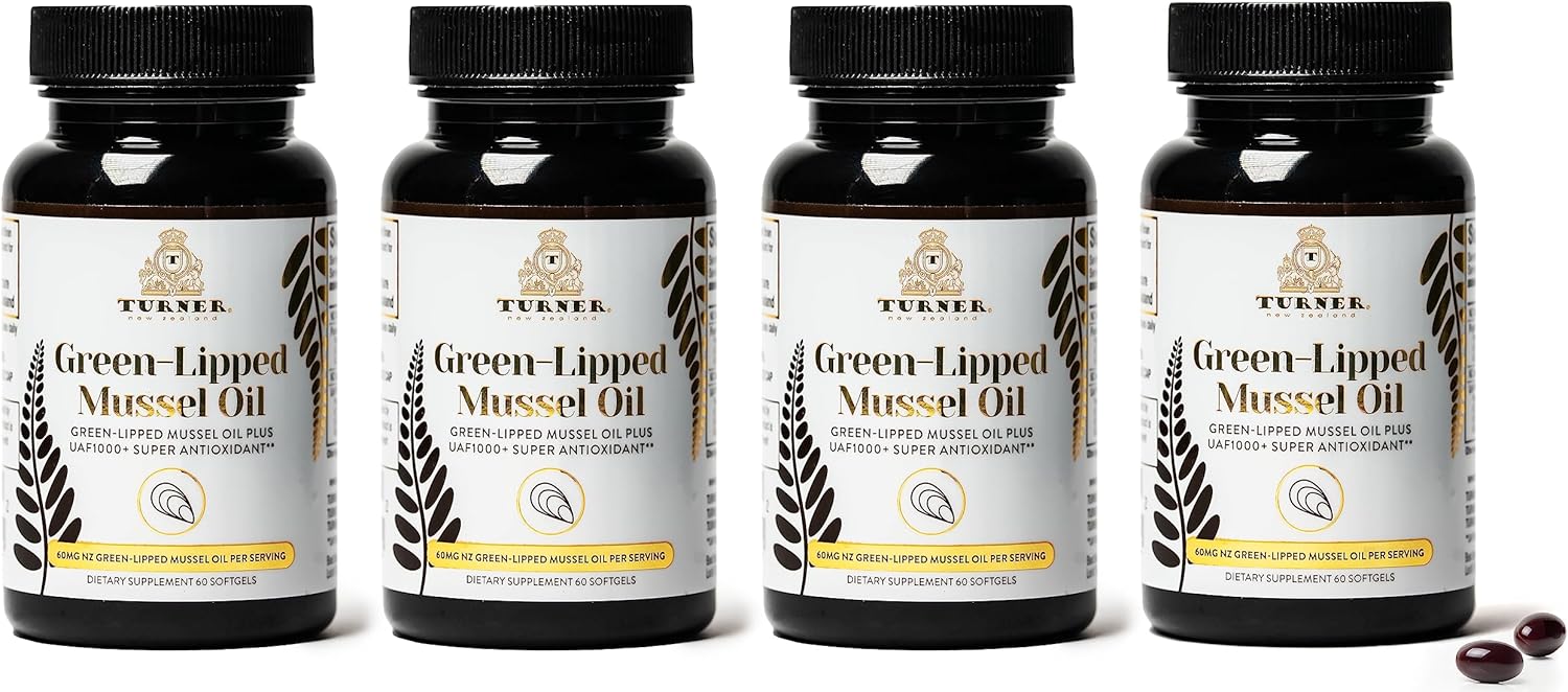 TURNER New Zealand Green Lipped Mussel Oil with UAF1000+ Antioxidant, High Potency Joint Support, 240 Softgels