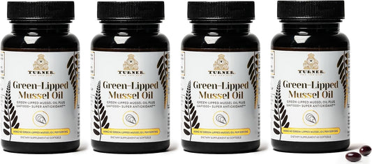 TURNER New Zealand Green Lipped Mussel Oil with UAF1000+ Antioxidant, High Potency Joint Support, 240 Softgels