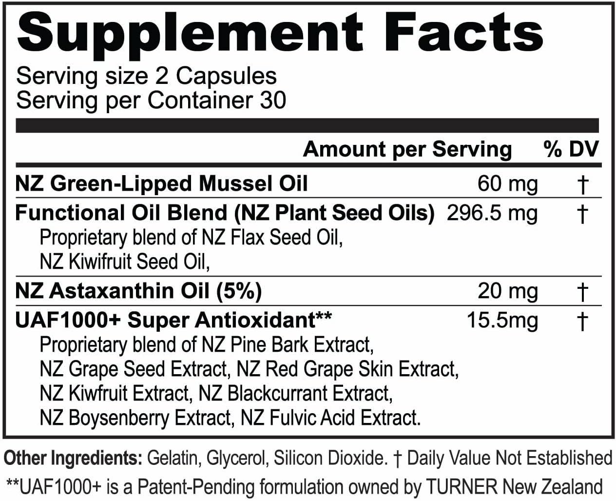 TURNER New Zealand Green Lipped Mussel Oil with UAF1000+ Antioxidant, High Potency Joint Support, 240 Softgels