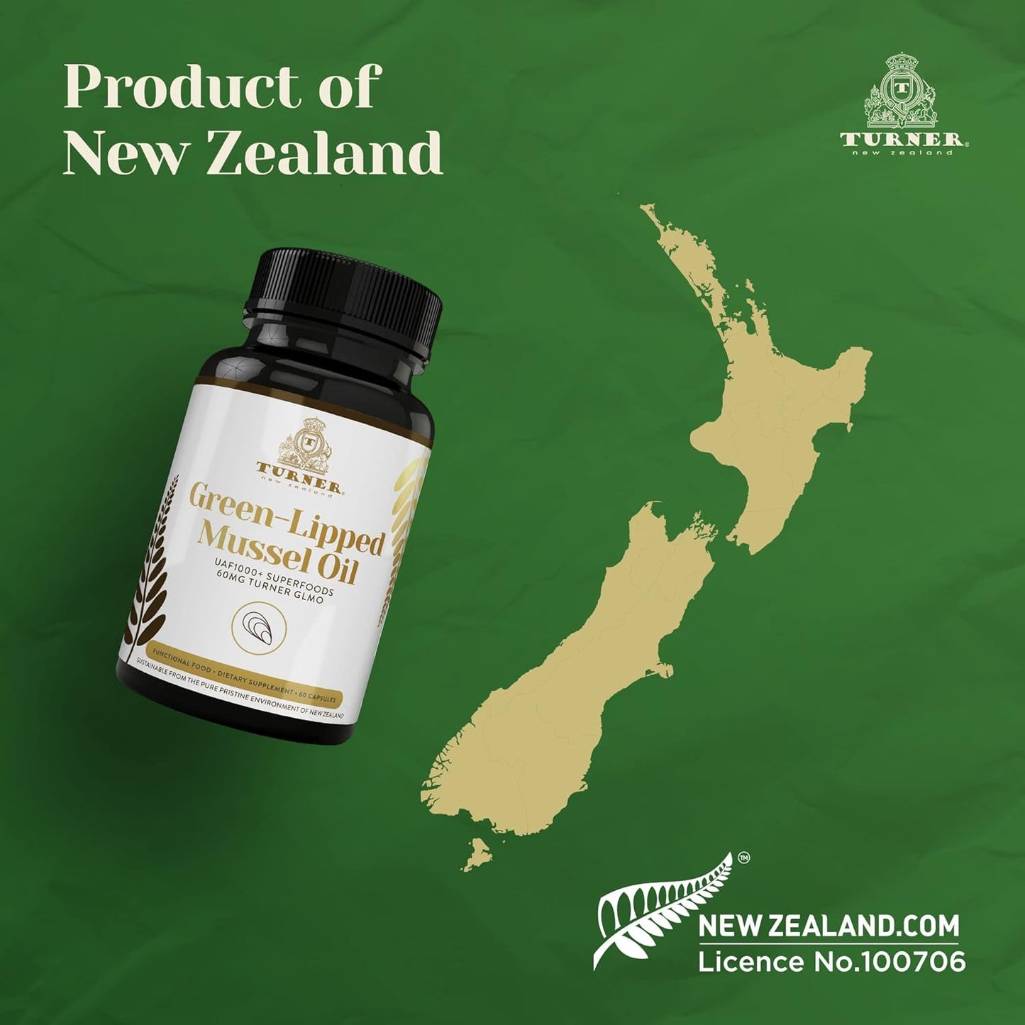 TURNER New Zealand Green Lipped Mussel Oil with UAF1000+ Antioxidant, High Potency Joint Support, 240 Softgels