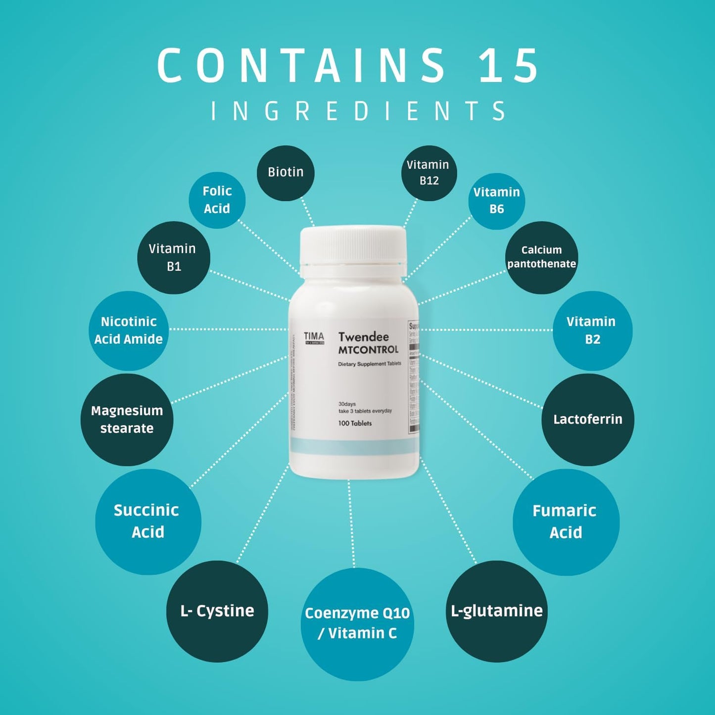 TWENDEE MTCONTROL | Japanese Antioxidant & Mitochondrial Supplement for Stress Reduction | Promotes Hair, Skin, and Health | 100 Tablets (30 Servings)