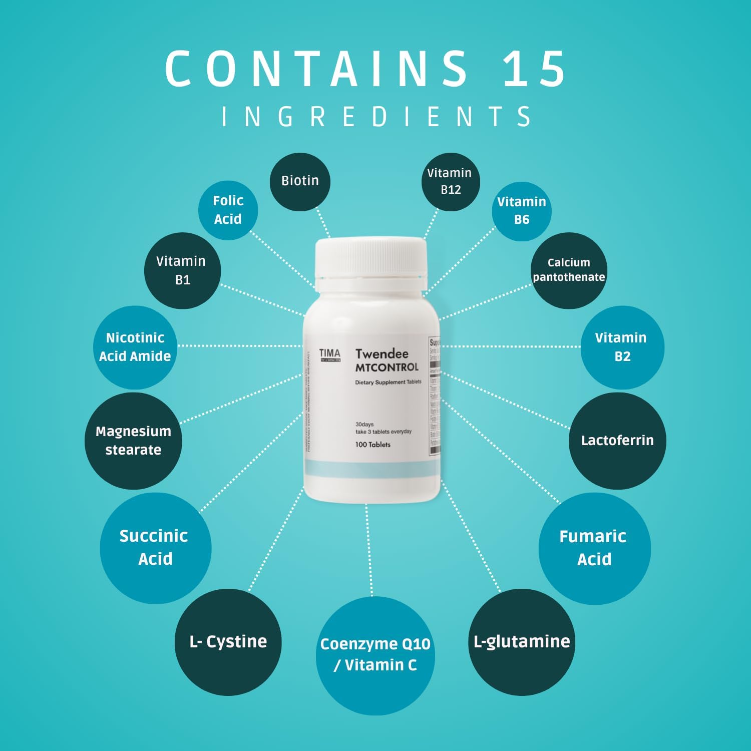 TWENDEE MTCONTROL | Japanese Antioxidant & Mitochondrial Supplement for Stress Reduction | Promotes Hair, Skin, and Health | 100 Tablets (30 Servings)