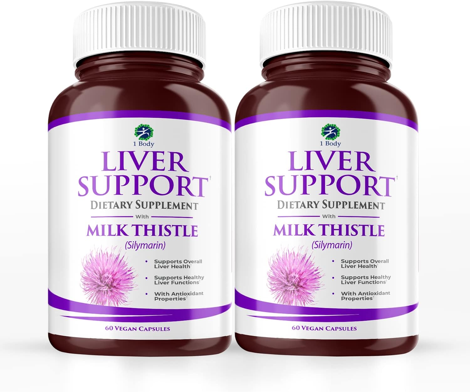 Twin Pack Body Liver Support Supplement with Milk Thistle & Dandelion, 60 Capsules Each for Detox & Cleansing