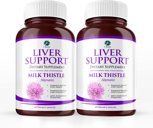 Twin Pack Body Liver Support Supplement with Milk Thistle & Dandelion, 60 Capsules Each for Detox & Cleansing