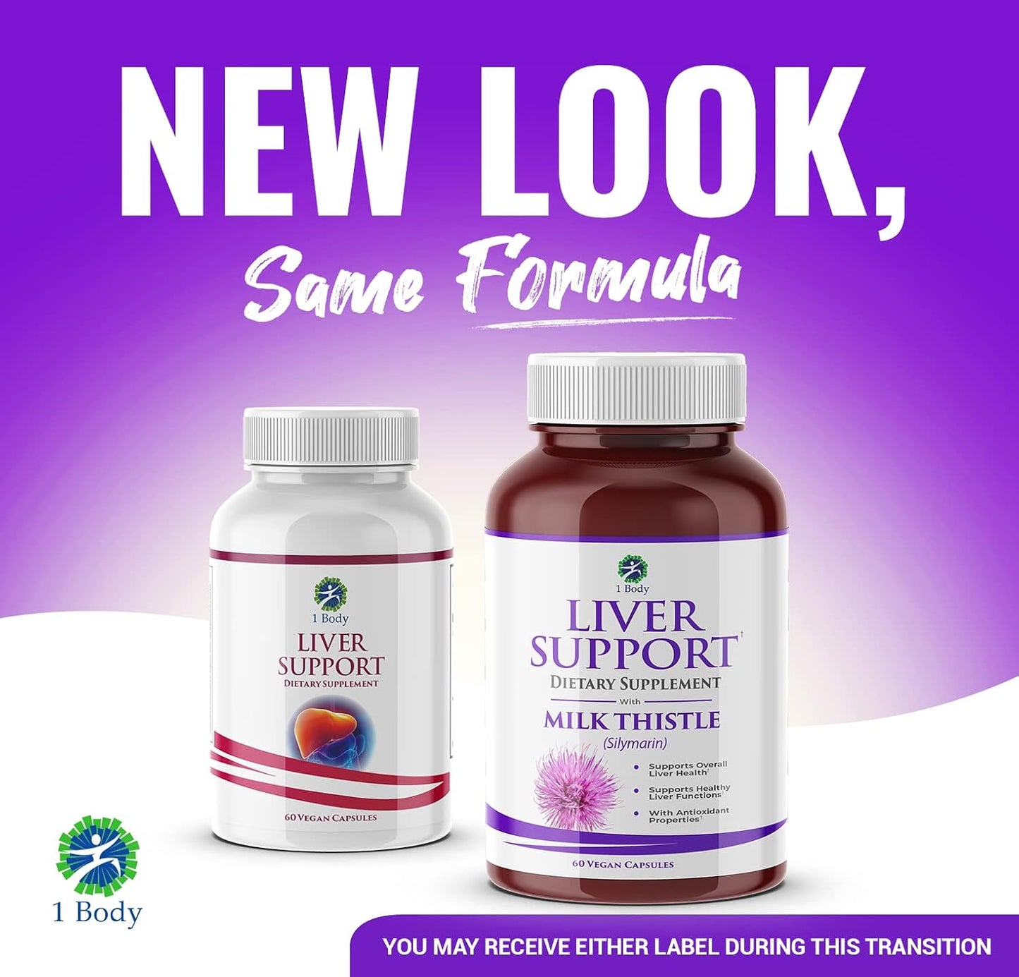 Twin Pack Body Liver Support Supplement with Milk Thistle & Dandelion, 60 Capsules Each for Detox & Cleansing