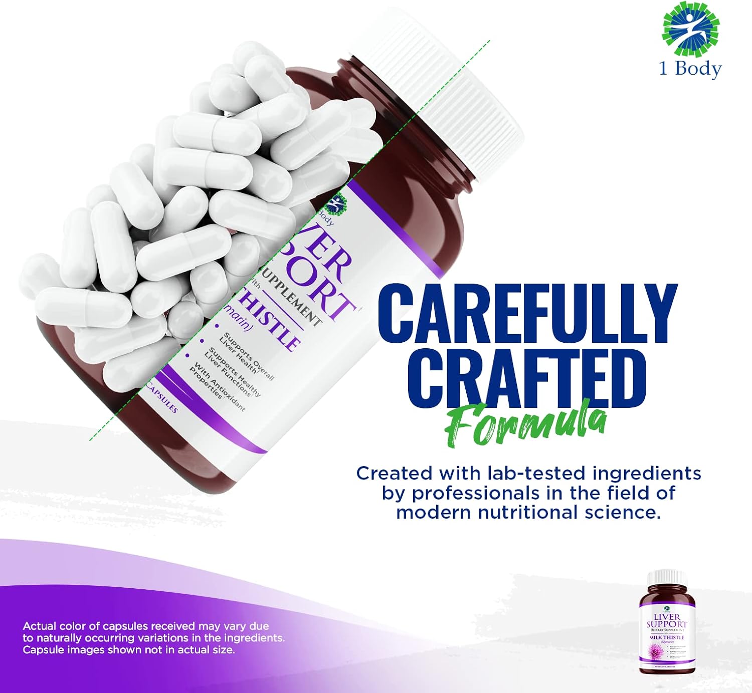 Twin Pack Body Liver Support Supplement with Milk Thistle & Dandelion, 60 Capsules Each for Detox & Cleansing