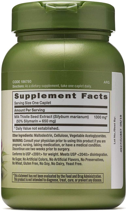 Twin Pack GNC Herbal Plus Milk Thistle 1300mg Caplets for Healthy Liver Support