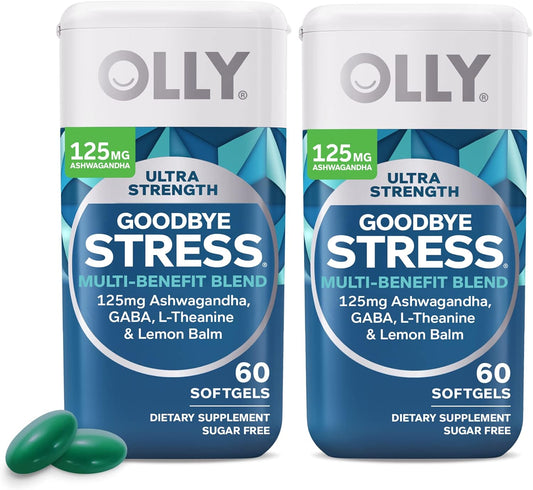 Twin Pack OLLY Ultra Strength Stress Relief Softgels with GABA, Ashwagandha, L-Theanine, Lemon Balm - 120 Count