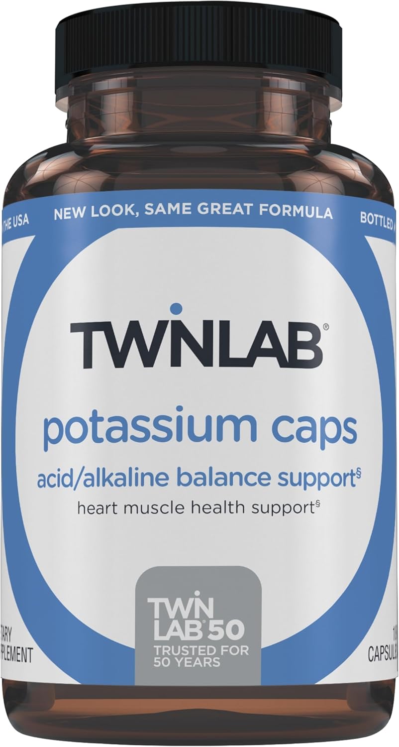 Twinlab Potassium Capsules - 180 Count 99mg Electrolyte Supplement for Muscle, Heart, and Tissue Health