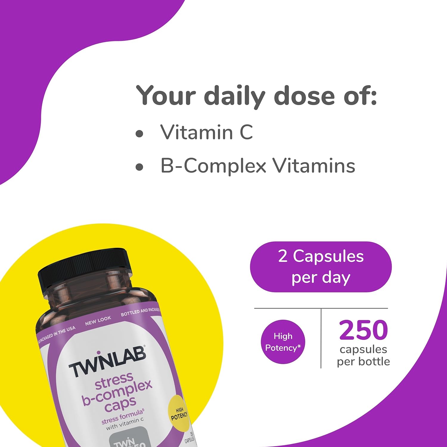 Twinlab Stress B-Complex Capsules - Energy Support with B12 and B6 - 250 Count