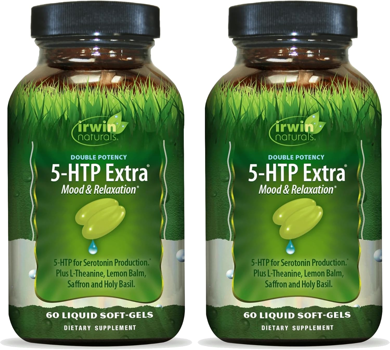Two-Pack Irwin Naturals Double Potency 5-HTP Extra Liquid Soft-Gels - 60 Servings for Relaxation & Serotonin Production