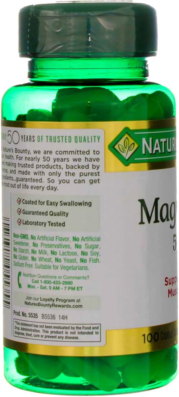 Two Packs of Nature's Bounty Magnesium 500 mg Tablets - 200 Tablets Total