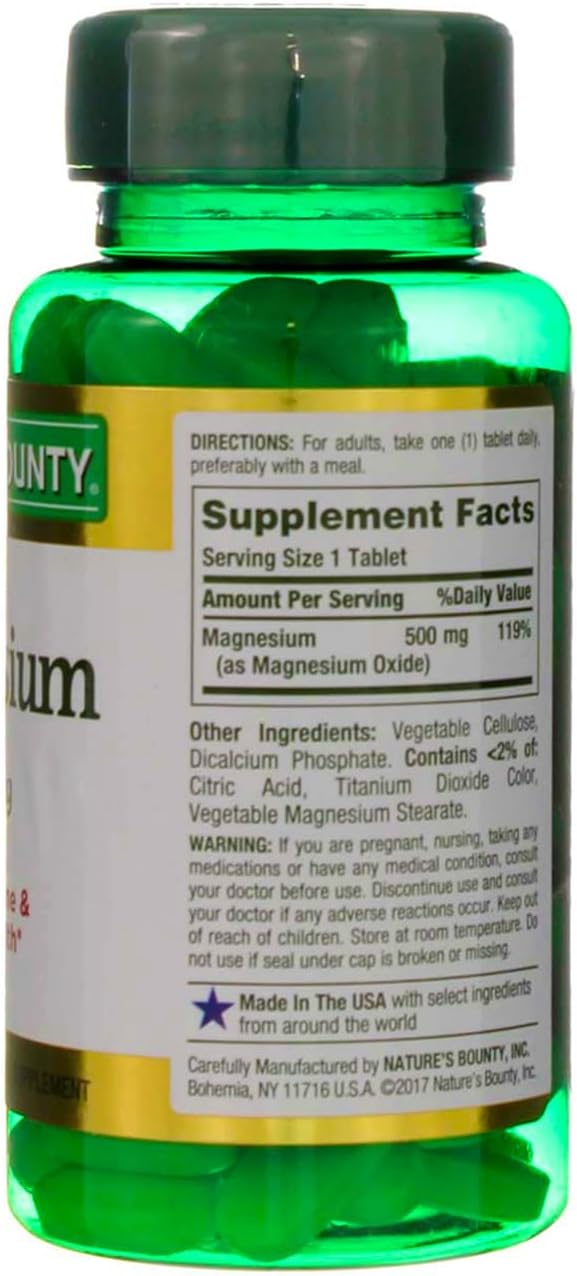 Two Packs of Nature's Bounty Magnesium 500 mg Tablets - 200 Tablets Total