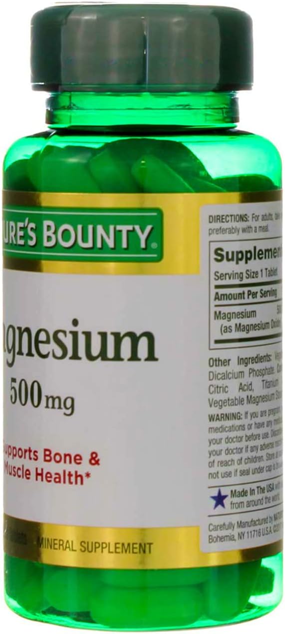 Two Packs of Nature's Bounty Magnesium 500 mg Tablets - 200 Tablets Total