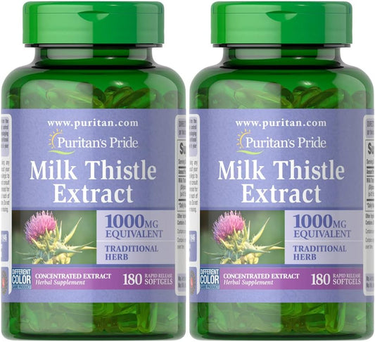 Two Packs of Puritan's Pride Milk Thistle, 180 Count - Liver Health Support Supplement