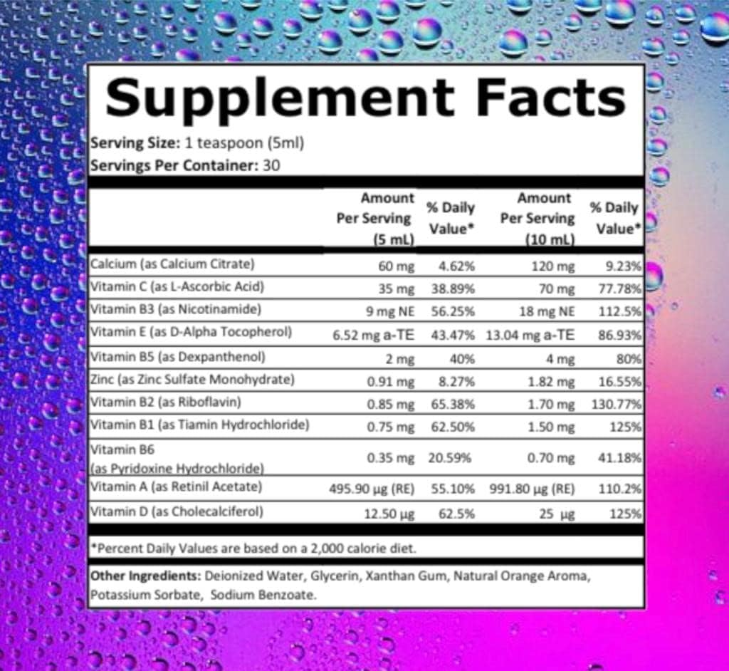 U-MORE Children's Multivitamin Syrup with Calcium, Vitamin C, B3, E, B5, Zinc, B2, B1, B6, A, D - Energy & Immune Support - 5.07 fl oz - Boost Health & Vitality