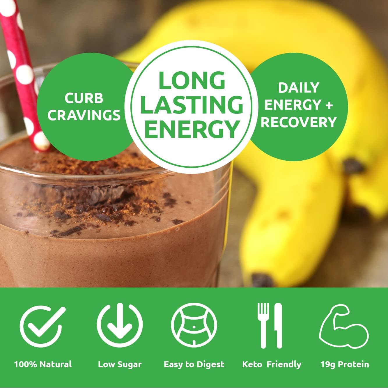 UCAN Energy Whey Protein Powder with 19g Protein per Serving, EAAs & BCAAs, Keto-Friendly, Cocoa Flavor - 12 Servings