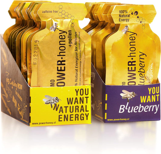 ULMO POWER· HONEY Classic & Blueberry Energy Gel - Pack of 24 (1.3 Oz Each)