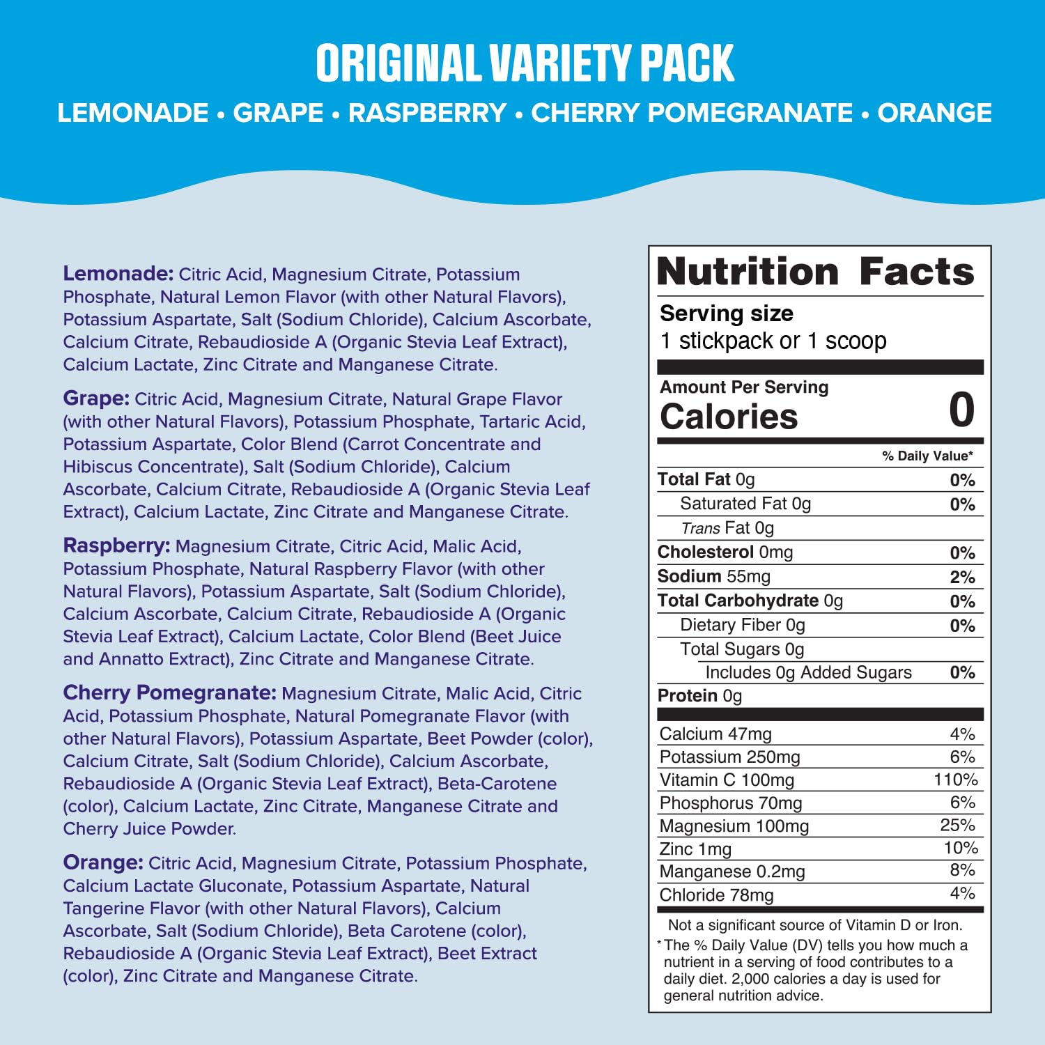 Ultima Replenisher Electrolyte Drink Mix Variety Pack - 20 Stickpacks with 6 Electrolytes, Minerals - Sugar-Free, Vegan, Keto-Friendly