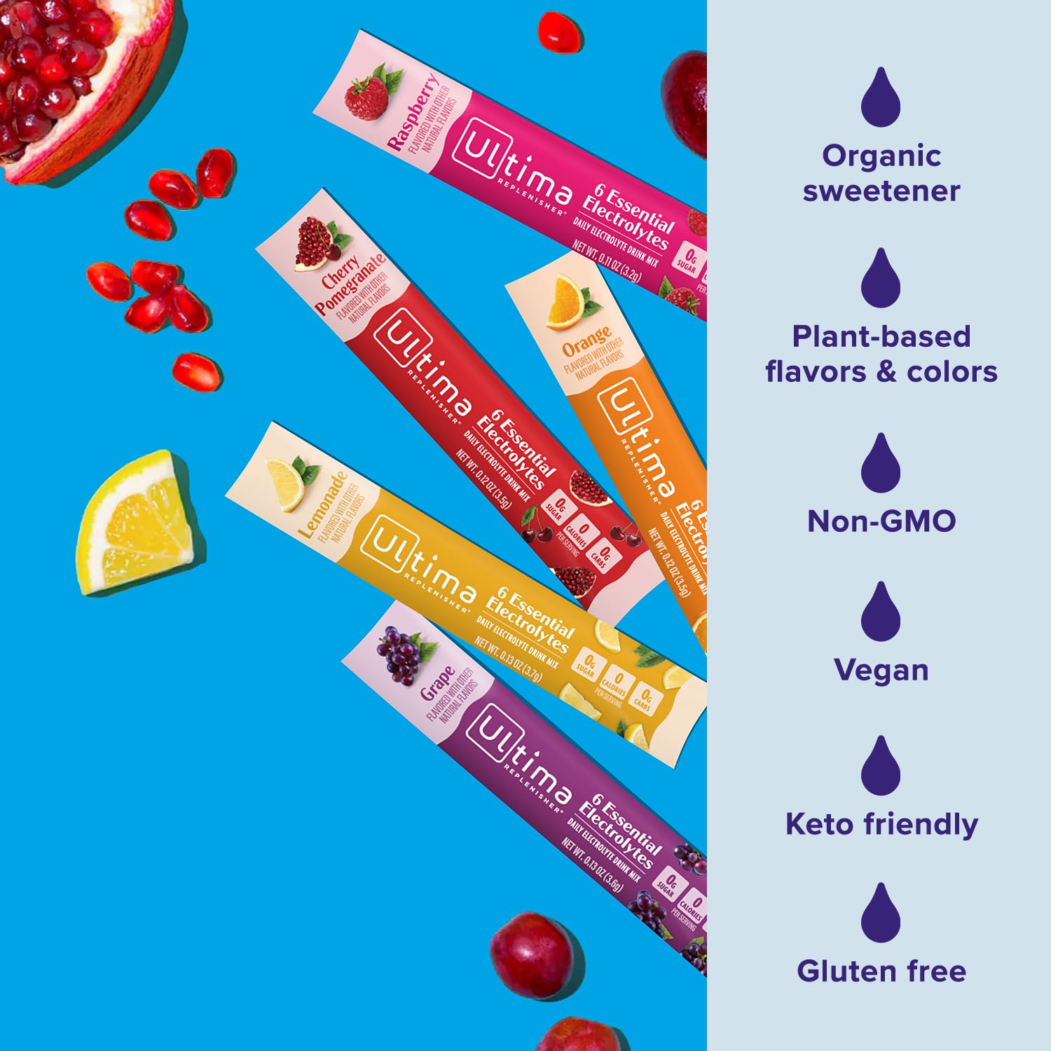 Ultima Replenisher Electrolyte Drink Mix Variety Pack - 20 Stickpacks with 6 Electrolytes, Minerals - Sugar-Free, Vegan, Keto-Friendly