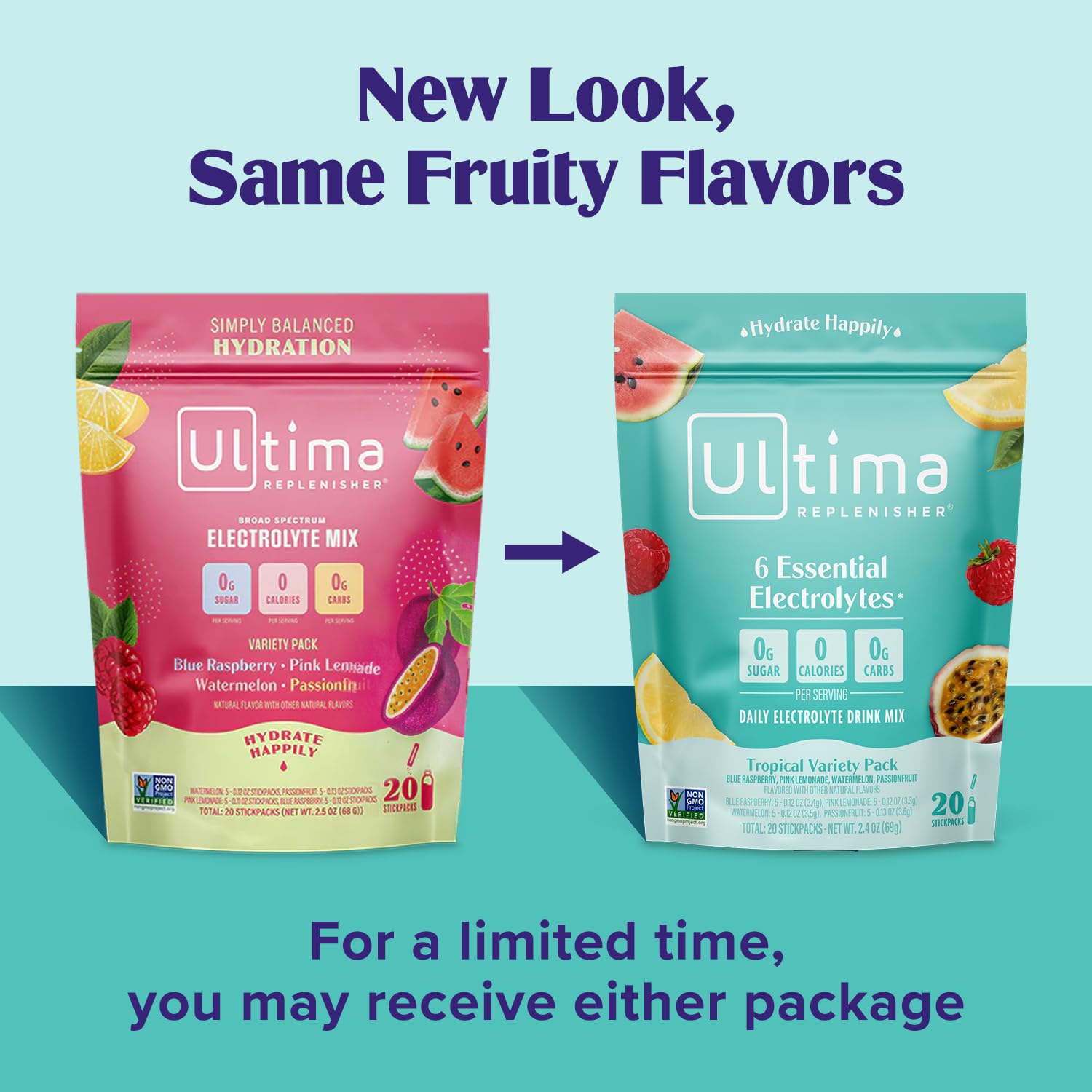 Ultima Replenisher Electrolyte Powder Drink Mix Variety Pack - 20 Stickpacks with 6 Electrolytes and Minerals for Hydration - Keto, Non-GMO, Sugar-Free
