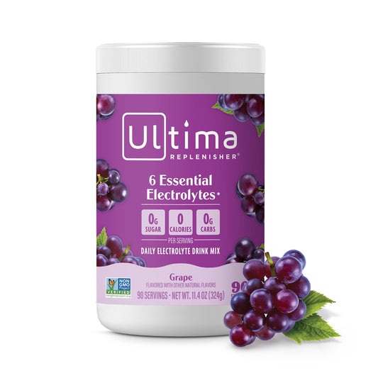 Ultima Replenisher Grape Electrolyte Powder Drink Mix - 90 Servings - Hydration Powder with 6 Essential Electrolytes and Trace Minerals - Keto, Vegan, Non-GMO, Sugar-Free