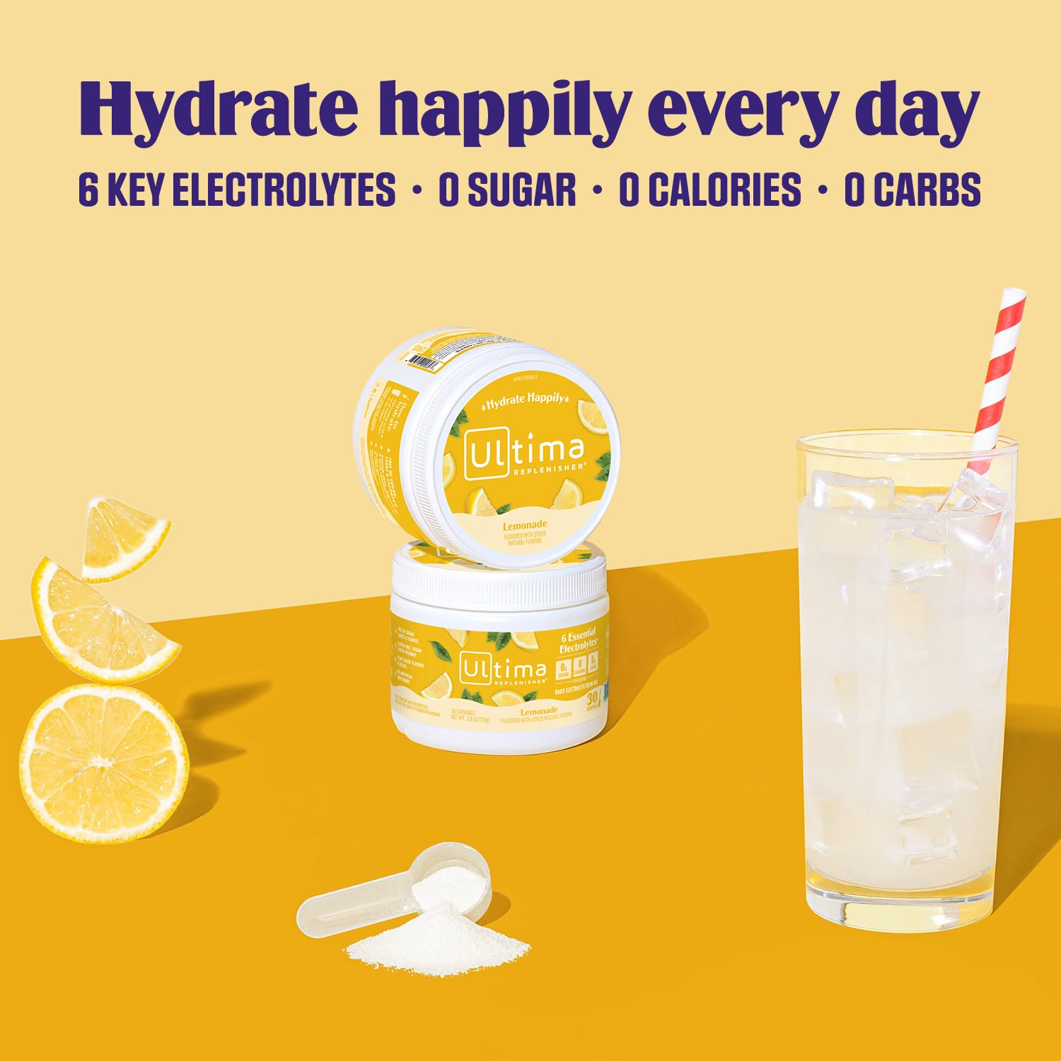Ultima Replenisher Lemonade Electrolyte Powder Drink Mix - 30 Servings - Hydration Powder with 6 Electrolytes and Trace Minerals - Keto, Vegan, Non-GMO, Sugar-Free