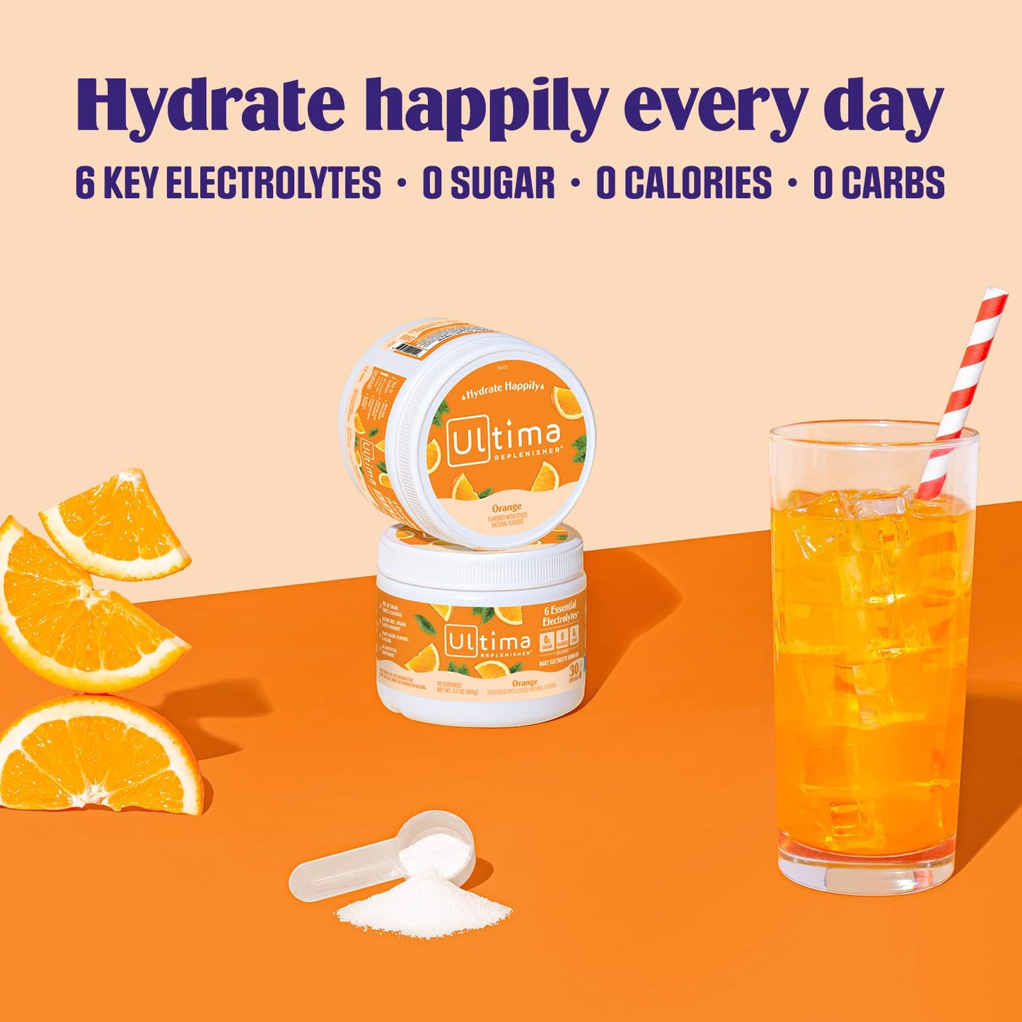 Ultima Replenisher Orange Electrolyte Powder Drink Mix - 30 Servings - Hydration with 6 Electrolytes - Keto, Vegan, Non-GMO, Sugar-Free