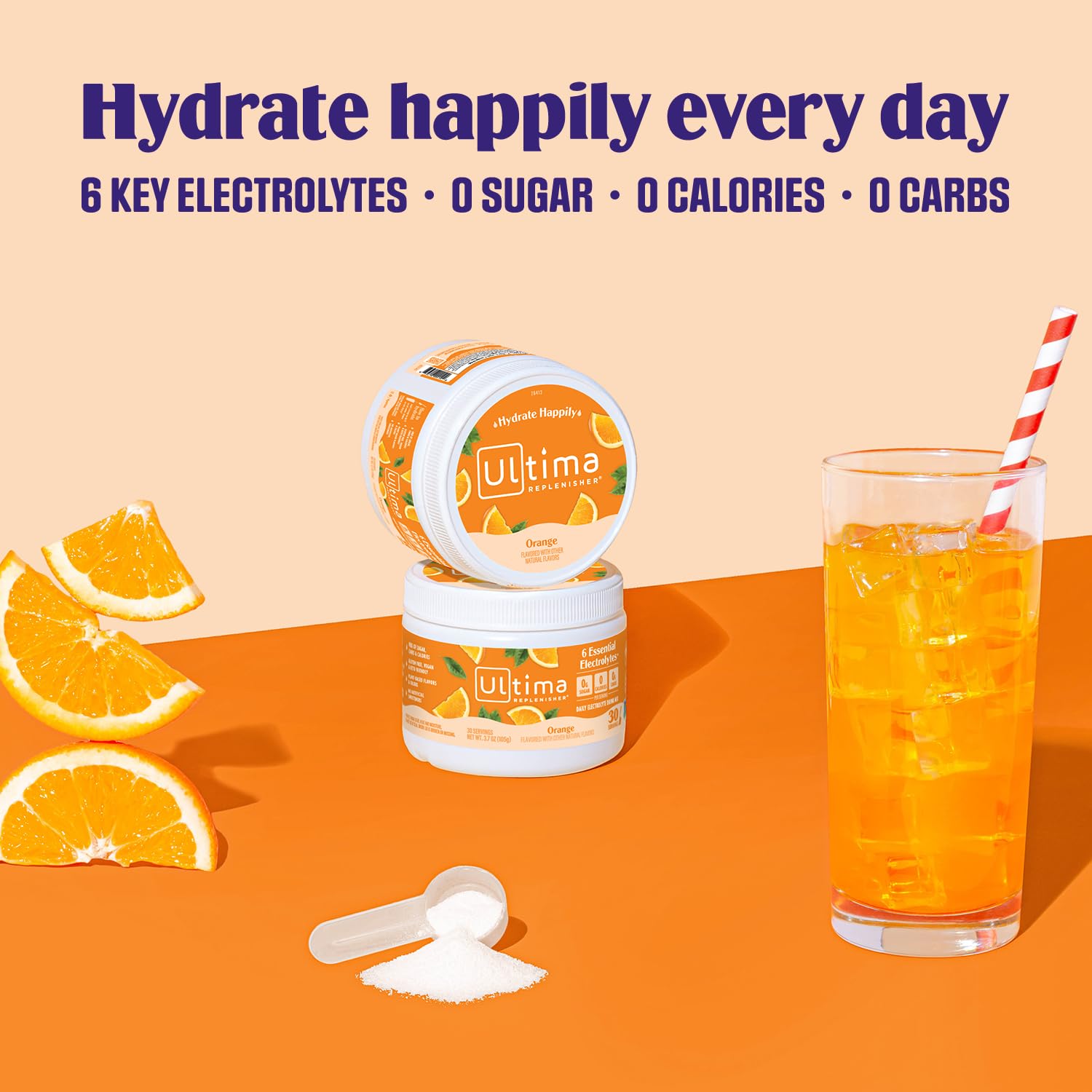 Ultima Replenisher Orange Electrolyte Powder Drink Mix - 30 Servings - Hydration with 6 Electrolytes - Keto, Vegan, Non-GMO, Sugar-Free