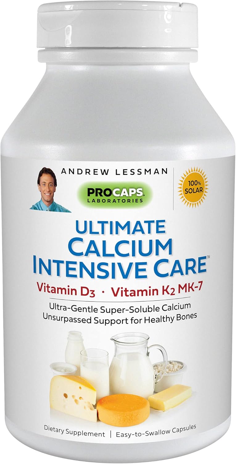 Ultimate Calcium Intensive Care with Vitamin D3 and K2 MK7-120 mcg - 60 Capsules for Bone Health - Easy to Swallow Formula without Additives