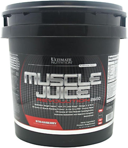 Ultimate Nutrition Muscle Juice Revolution 2600 Lean Mass Gainer Protein Powder, Whey Protein Isolate, Glutamine, Carbohydrates, Strawberry - 11.1 lb