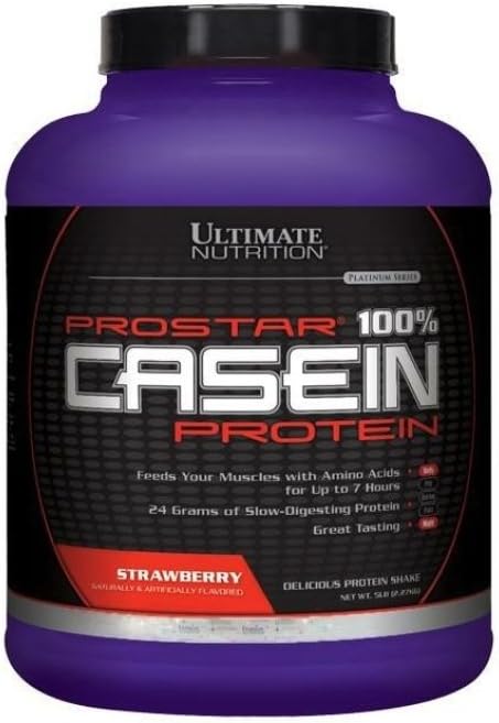 Ultimate Nutrition Prostar Micellar and Hydrolyzed Casein Protein Powder - 5lb Strawberry Flavor for Fat-Free Muscle Growth and Recovery with BCAAs
