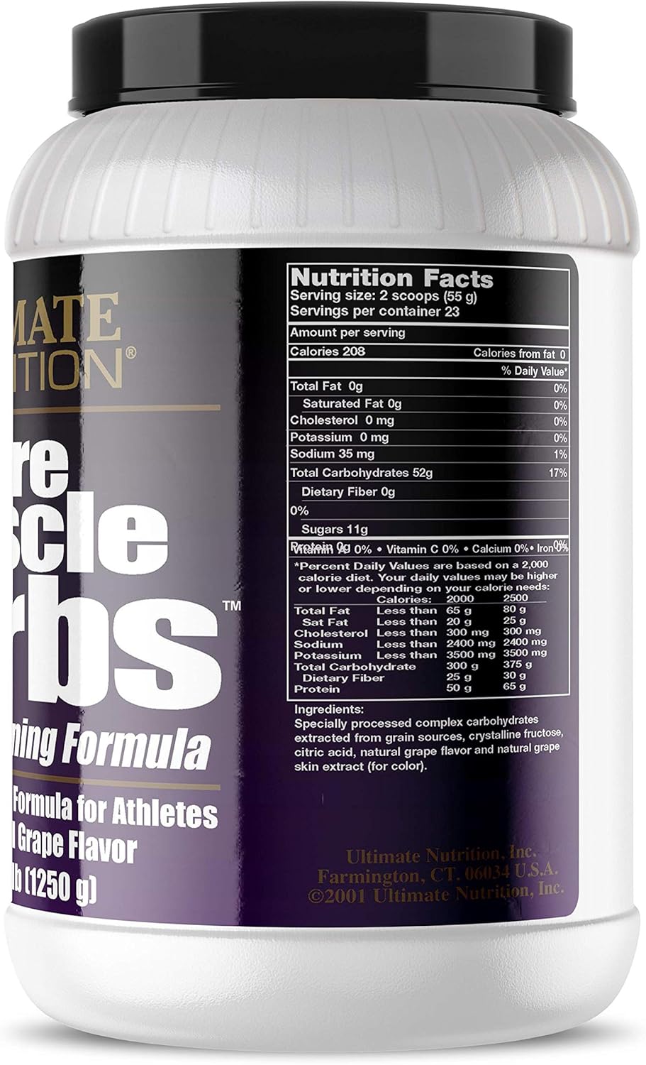 Ultimate Nutrition Pure Muscle Carbs: Complex Carb Powder for Energy - No Fat, No Cholesterol - Grape Flavor, 2.75 lbs