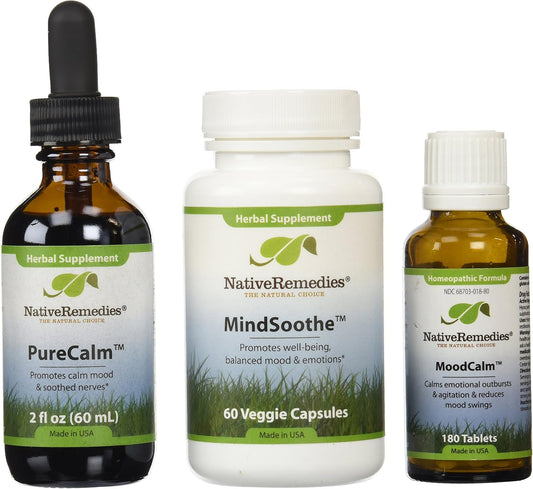 Ultimate Stress Relief Bundle: Native Remedies MoodCalm, MindSoothe, PureCalm - 0.5 Units Each
